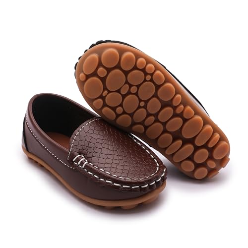 Image of Boys Loafers PU Leather Slip-On Toddler Dress Shoes Non-Slip Sole Kids Moccasins for School Events and Daily Wear