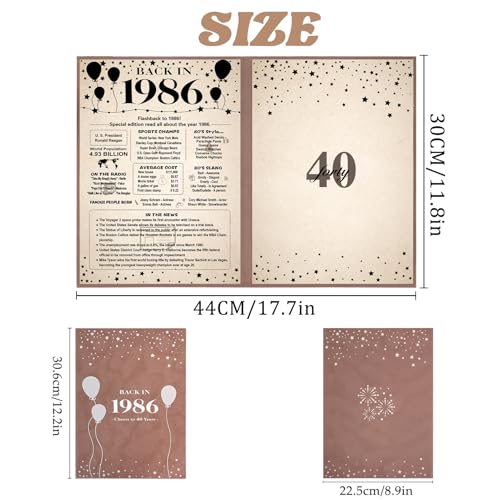 Image of Crenics 40th Birthday Decorations for Women or Men, Vintage Back in 1986 Poster, 40th Birthday Guest Signature Book, Awesome 40 Anniversary Birthday Gifts