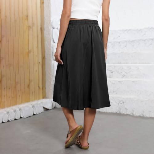 Flowy Skirt for Women Midi Length Elastic High Waist A-Line Skirts with Pockets Boho Half Dress 2025 Trendy3
