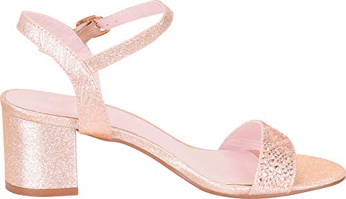 Cambridge Select Women's Crystal Rhinestone Chunky Block Mid Heel Dress Sandal,8 B(M) US,Champagne Glitter - Image 4