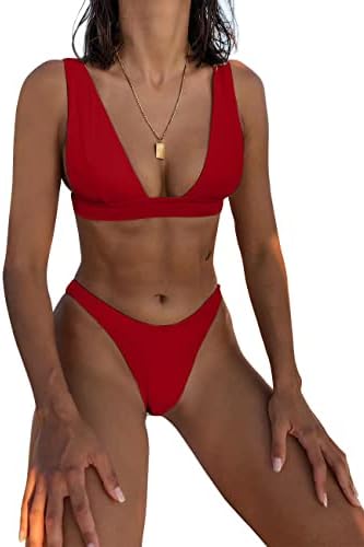 Dnzzs Women's Bikini Swimsuits High Waist Bikini Sets 2 Piece Bathing Suits Sexy Bikinis Swimwear for Women Beach Swimming Pool Red