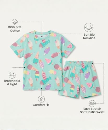 Image of ANTHRILO Sleepwear Shorts Set for Girls| Material: 100% Pure Cotton | Fabric: Skin-Friendly, ensuring a Soft Touch on Delicate Skin| Fit: Regular |Age Range: Suitable for Girls Aged 0-14 Years