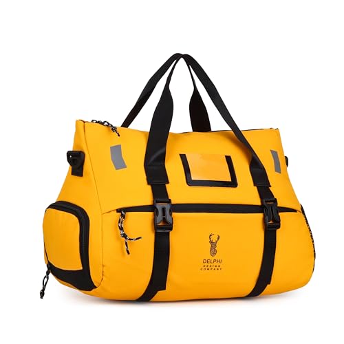 Image of Delphi Design Waterproof Gym & Travel Duffel Bag for Men & Women | Multi-Compartment Weekender Bag with Shoe Compartment, Dry-Wet Separation & Yoga Mat Holder | Spacious Sports & Travel Bag | Yellow
