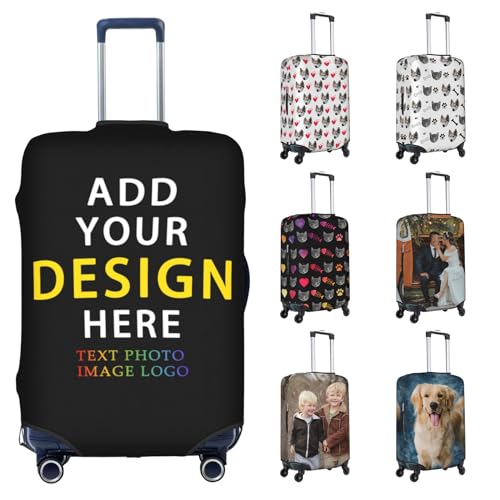 Nsipan Personalized Luggage Cover Custom Travel Suitcase Cover with Image Text Customized Elastic Suitcase Protector Washable Anti-Scratch Luggage Sleeve Customized Photo Luggage Cover