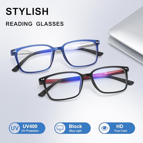 EYEREZI Reading Glasses for Men Square Lightweight TR90 Frame mens Accessories Computer Anti Blue Light Blocking Readers with Spring Hinge,2.5x Blue+Red,2 Pack — view 5