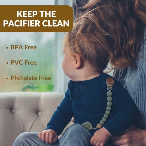 Image of 2 Pack Pacifier Clips, Silicone Pacifier Clip for Baby Boys and Girls, Pacifier Holder, Paci Clips Baby Binky Clips (Blossom /Apricot)