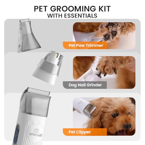 Image of oneisall Dog Grooming Vacuum, Pet Grooming Vacuum with Clipper Nail Grinder, 1.5L Dust Cup Dog deshedding Vacuum Brush with 7 Tools for Shedding Pet Hair, Home Cleaning（Grey）