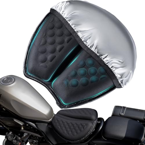 Foldable Motorcycle Gel Seat Cushion with Sunshade Cover – 3D Dome-Shaped High Elasticity Shock Absorption Seat Pad, Comfort & Butt Protection for Long Rides, Stay Cool & Comfortable