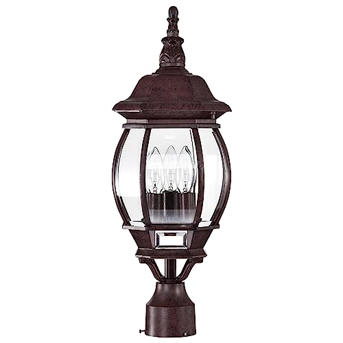 Image of Nuvo 60 /898, 3-Light Outdoor Post Lantern, Bronze, Beveled Glass