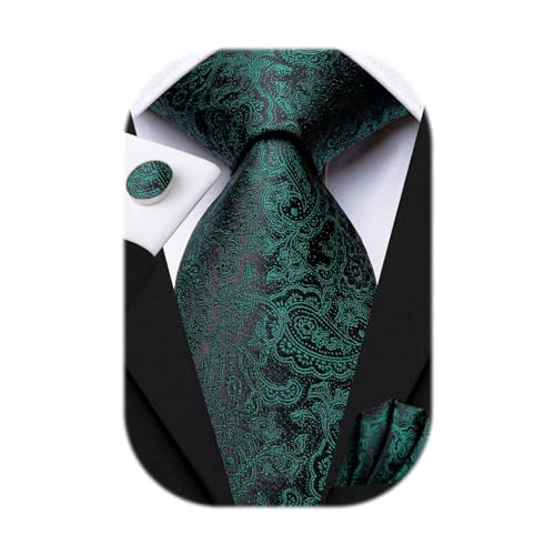 Image of Hi-Tie Paisley Floral Ties Set for Men Silk Mens Stripes Necktie Pocket Square Cufflinks Set Formal Business