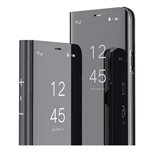 MRSTER Flip Case for iPhone 12 Pro Max Mirror Design Clear View Bookstyle Protecter Shell With Kickstand Cover for Apple iPhone 12 Pro Max 6.7". Flip Mirror: Black