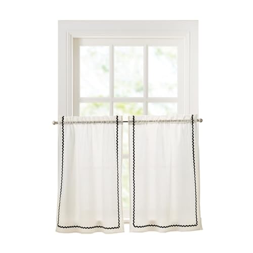 Curtainworks Kitchen Curtain Tier Set - White with Black Trim - 2 Piece - 29" x 24"- Cafe Window Curtains by Curtainworks - Used condition - Image 6