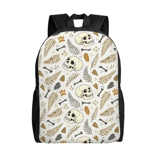 16in Lightweight Travel Backpack Skulls Bones Leaves Paw Casual Daypack for Outdoor Enthusiasts, Business Men & Women, Travel Ready Design