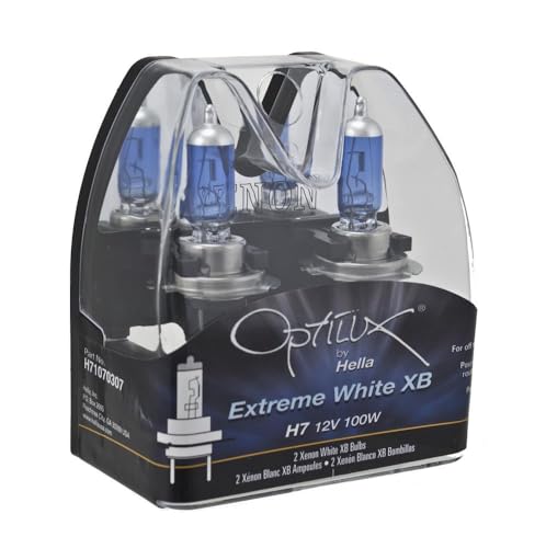 Image of Hella H71070307 Optilux XB Series H7 Xenon White Halogen Bulbs, 12V, 100W, 2 Pack