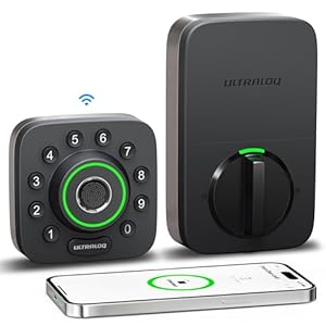 ULTRALOQ U-Bolt Pro WiFi Smart Lock with Door Sensor, 8-in-1 Keyless Entry Door Lock with Built-in WiFi,Fingerprint ID,App Remote Control,Auto Unlock,Door Status Alert,WiFi Deadbolt Door Lock