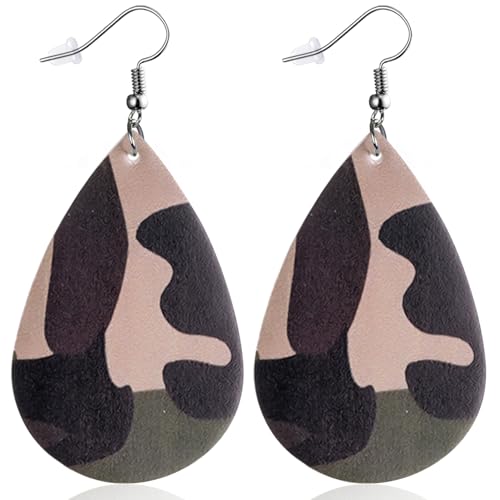 Camo Camouflage Earrings for Women Leather Dangle Soldier Army Green Jewelry Outfits Accessories
