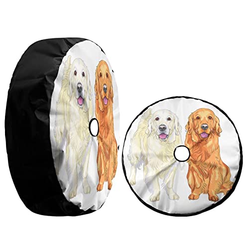 Image of Delerain Two Golden Retriever Spare Tire Cover with Backup Camera Hole for Jeep RV Trailer SUV Truck and Many Vehicle, Wheel Covers Sun Protector Waterproof (15 Inch for Diameter 27 inch-29 inch)