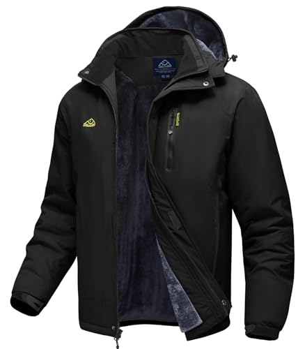 Image of TBMPOY Men's Winter Ski Jacket Waterproof Warm Snow Insulated Coat Fleece Lined Snowboard Hooded Raincoat