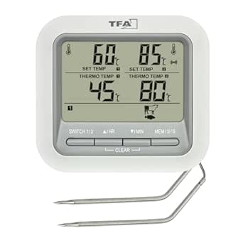 TFA Dostmann Digitales Grill-Thermometer Bratenthermometer, 14.1516, mit 2 Edelstahlsonden, Fleischthermometer für Backofen und Grill, bis 300°C, mit Alarmfunktion, Rind/Schwein/Hühnchen/Fisch, weiß TFA Dostmann Digitales Grill-Thermometer Bratenthermometer, 14.1516, mit 2 Edelstahlsonden, Fleischthermometer für Backofen und Grill, bis 300°C, mit Alarmfunktion, Rind/Schwein/Hühnchen/Fisch, weiß