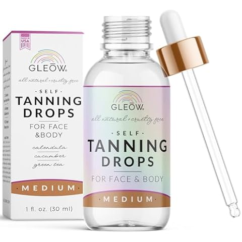 GLEOW Face Tanning Drops to Add to Moisturizer, Non Toxic Medium Self Tanner, Self Tanning Drops for Face and Body, Custom and Streak-Free Tan 1oz Cover