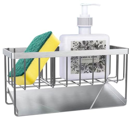 VitalBloom スポンジラック スポンジホルダー 防錆 キッチン用 スポンジ洗剤置き 可動式仕切り2枚付き ステンレス製 錆び防止 ボトルホルダー 洗剤置き たわしホルダー スポンジ収納 水まわり用品 (タイプA)