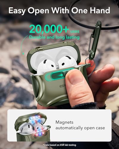 Image of ESR for AirPods 4 Case, Compatible with AirPods 4 Generation Case (2024) (USB-C), Compatible with MagSafe, Drop-Proof Lock, Easy Open, Cyber Series, Army Green