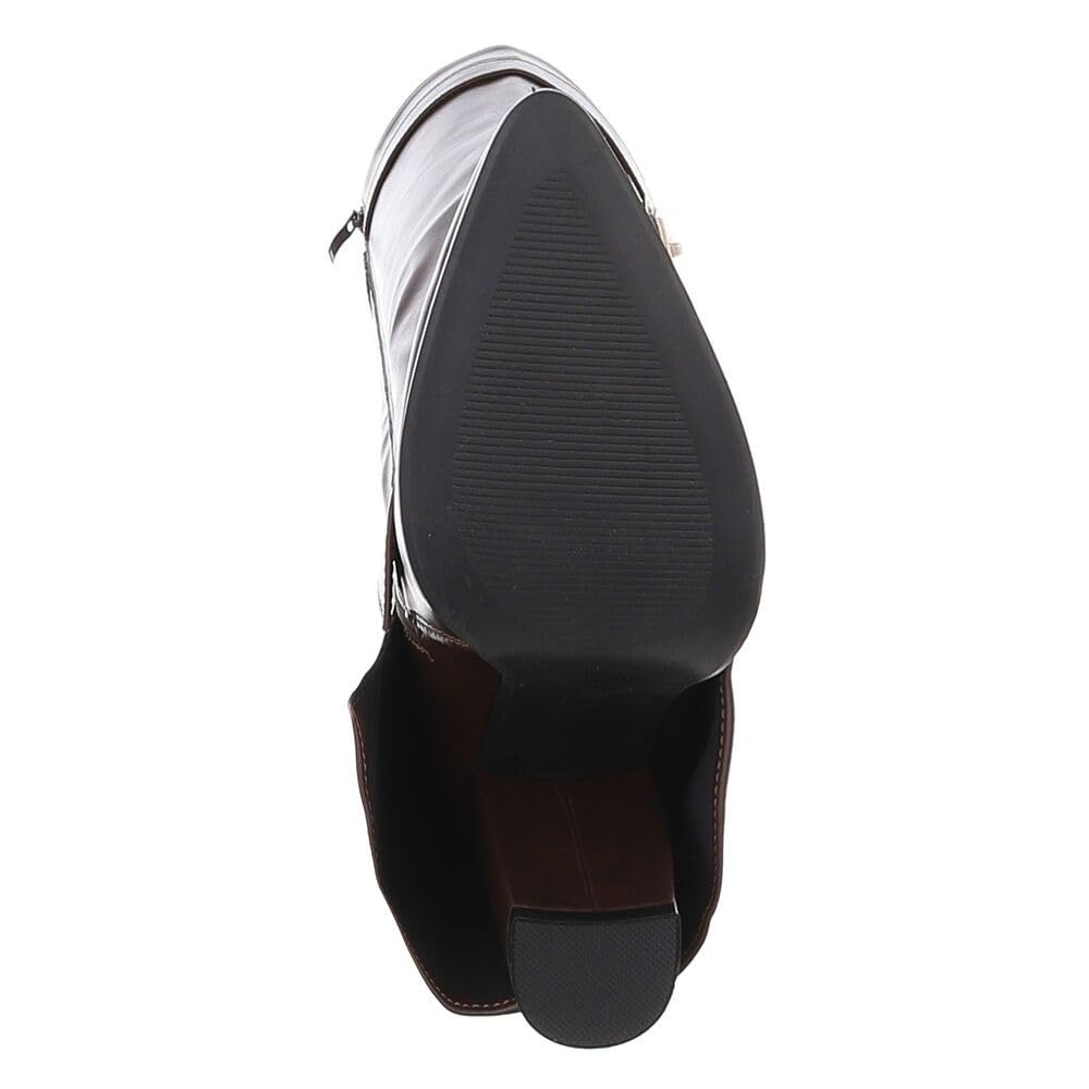 Ital Design Damen Stiefel mit Reißverschluss und Blockabsatz, spitze Form