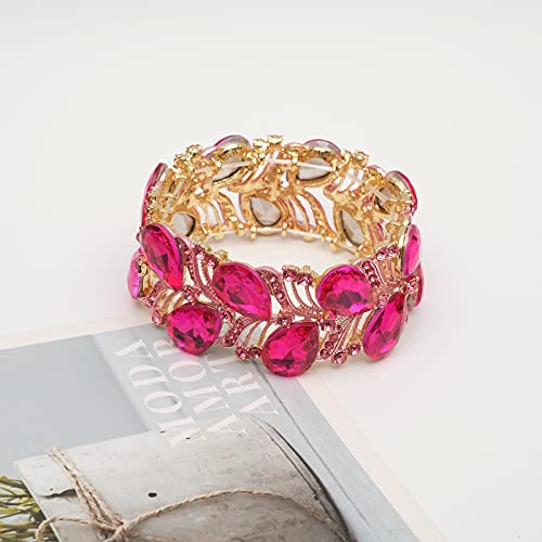 Csy Elegant Stretch Bangle Bracelets Bridal Art Deco Teardrop Crystal Elastic Wide Statement Bracelet For Women Party Prom  thumb #3