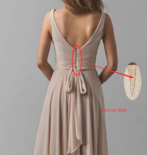 V Neck Bridesmaid Dresses Long Split Chiffon Pleated Wedding Evening Prom Gown for Women Champagne Size 83