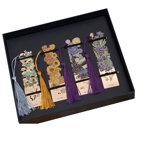 4PCS中空のメタルブックマーク教師のためのカラフルなタッセルを備えた本愛好家ユニークなブックマーク