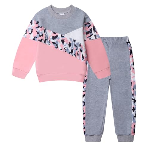 Image of Toddler Girls 2 Piece Cute Outfits, Crewneck Sweatshirt with Jogger Pants Kids Clothing Set for Fall Winter