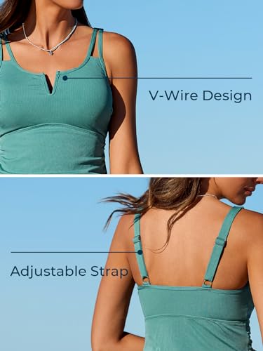 Image of Summer Mae Tankini Swimsuits for Women 2026 Bathing Suits Top Ruched Two Piece Tummy Control V-Wire Modest Swim Suits | Modest Bathing Suit, Flattering Swim Suit, Swimsuit with Adjustable Strap, Tankini with Shorts, Boy Shorts with Sporty Pocket