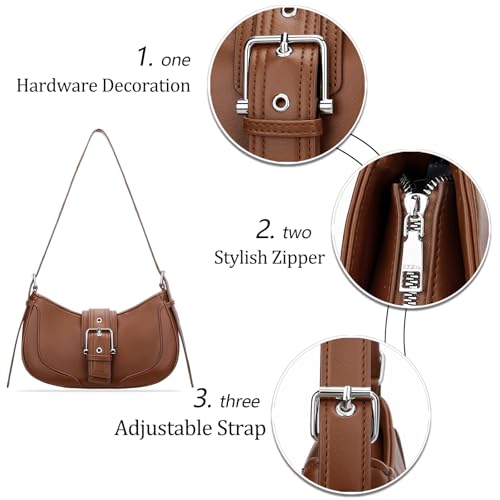 Image of KKXIU Shoulder Bags for Women Retro Vegan Leather Purse | Small Crescent Trendy Clutch | Y2K Underarm Hobo Handbag with Adjustable Strap