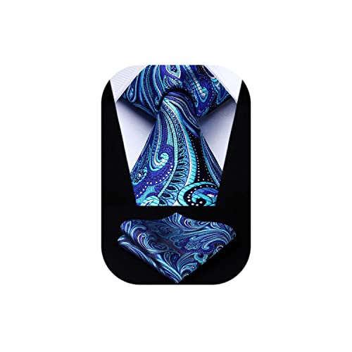 Image of HISDERN Ties for Men Paisley Tie and Pocket Square Woven Classic Floral Mens Ties Handkerchief Set Wedding Party Necktie