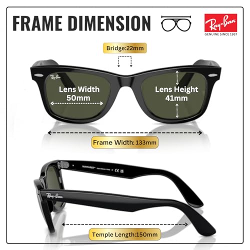 Image of Ray-Ban RB2140 ORIGINAL WAYFARER CLASSIC Square Shape Sunglasses for Men & Women with Official Eyewear Kit