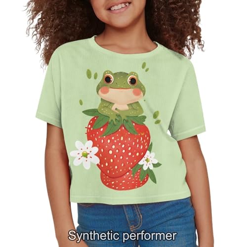 Image of Frog Shirt for Boys Girls 7Y-8Y Short Sleeve Graphic T-Shirts Casual Crewneck Tops for Kids Girls Strawberry T-Shirt Summer Clothes Pullover Shirts Outfits,Green Size 10 12, X-Small