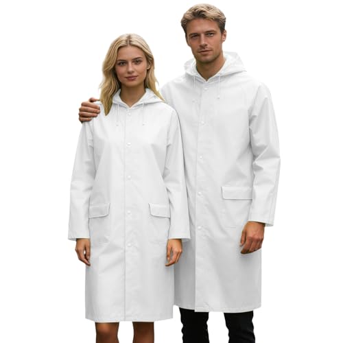 Generico Poncho de lluvia para mujer y hombre, impermeable, reutilizable, capa de material EVA respirante, senderismo, ciclismo, camping, viajes, caza, para fotografía al aire libre, Color blanco., XL