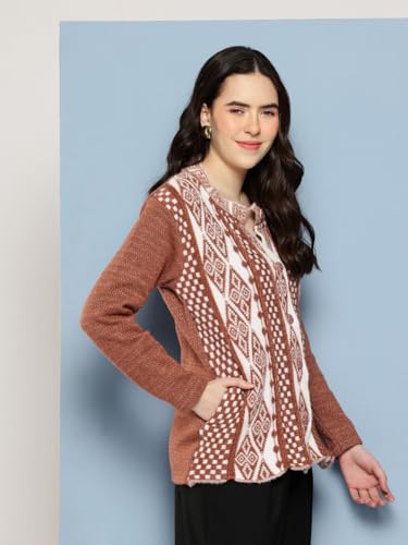 Image of Aarika Womens Winter Wear Maroon Colour Geometric Woolen Cardigan