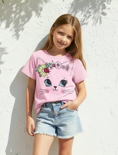 Image of PATPAT Girls Crewneck Short Sleeve Graphic Tees Animal Print Shirts Cute Summer Outfits 5-12 Years