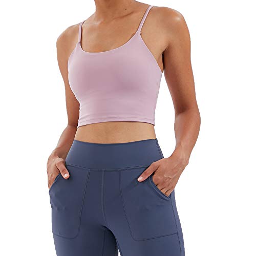 Image of Women's Strappy Stretch Sports Bra Longline Yoga Tank Top Fitness Bra Workout Camisole Crop Tops for Teen Girl