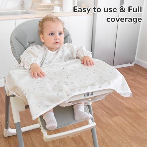 Little Dimsum Long Sleeve Weaning Baby Bib Mess-Proof Feeding Smock Bibs for Babies,Adjustable Waterproof Apron Full Cover Baby Eating Bib(White-animal)2