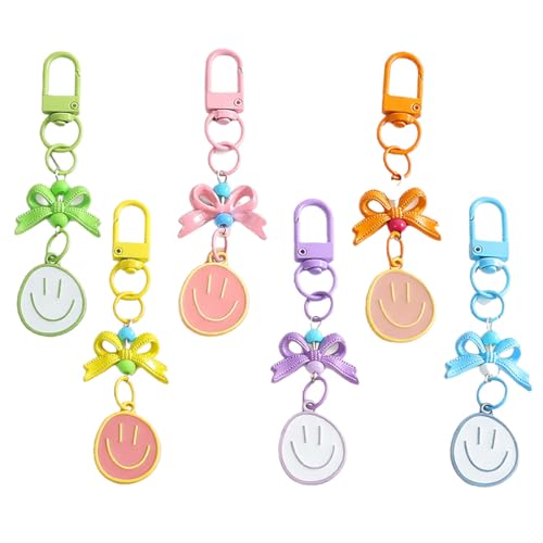 UYVPAER 6 Pièces Porte-Clés Du Smiley En Émail 5 Styles Mignon En Alliage Avec Des Charmes De Sourire Pendentif De Sac Pour Femme Porte-Clés Décoratif(B)