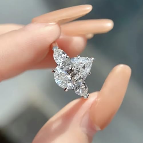JOUDWASS 3 Carat 3 Stone Moissanite Engagement Rings for Women 18K White Gold Plated Oval Cut Wedding Anniversary Promise Ring Adjustable Size 5-94
