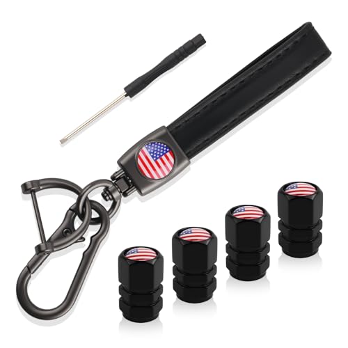 Car Key Chain & Car Tire Valve Caps Kit US Flag