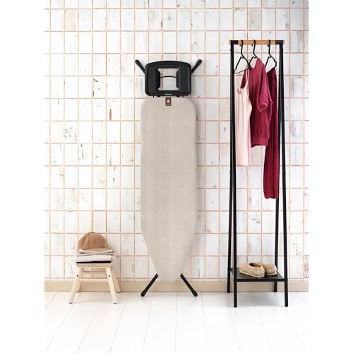 Image of Brabantia Comfort Ironing Board with Solid Steam Iron Rest | Medium (Size B) | Fairtrade Denim Gray Cover | Adjustable Height (27-38 inch), Easy Fold, Anti-Collapse Lock, Non-Slip Feet