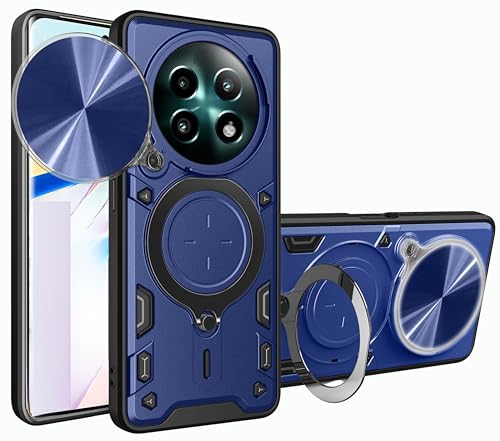 Image of Designerz hub Oppo F29 5G Back Case | Hybrid Case with 360 Degree Rotating Finger Ring Holder + Slider Shutter Camera Protection Case for Oppo F29 5G- Blue