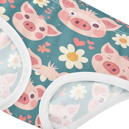 Wusikd Pink Pig Faces Girls' Underwear Cotton Flowers Hearts Girls Briefs Soft Toddler Underwear 2T4