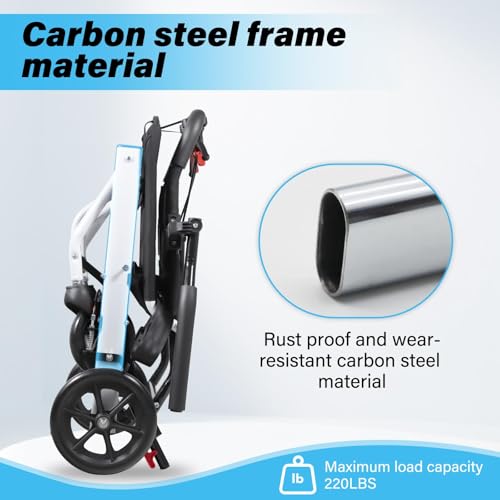 Image of Lightweight Folding Wheelchair for Adults - Compact Travel Transport Wheelchair with 360 Swivel Wheels, One-Click Safety Lock, Portable Mobility Aid for Seniors, Car & Airplane Travel