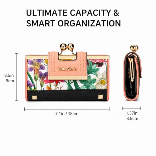 Image of Floral Wallet for Women, Vintage Kiss-Lock Clutch Purse