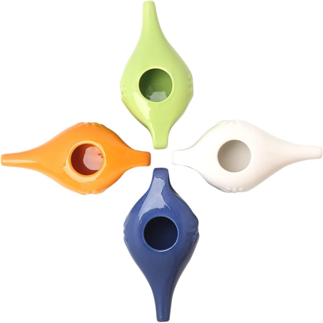 Pot de nettoyage de nez en céramique 250 ml, étanche, bec verseur pour le rinçage nasal, lavage du nez, homme et femme, blanc